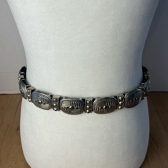 Vintage Brighton Leather Metal Belt 1995 Medium Heavy Weight Tarnished Weathered - Picture 1 of 16